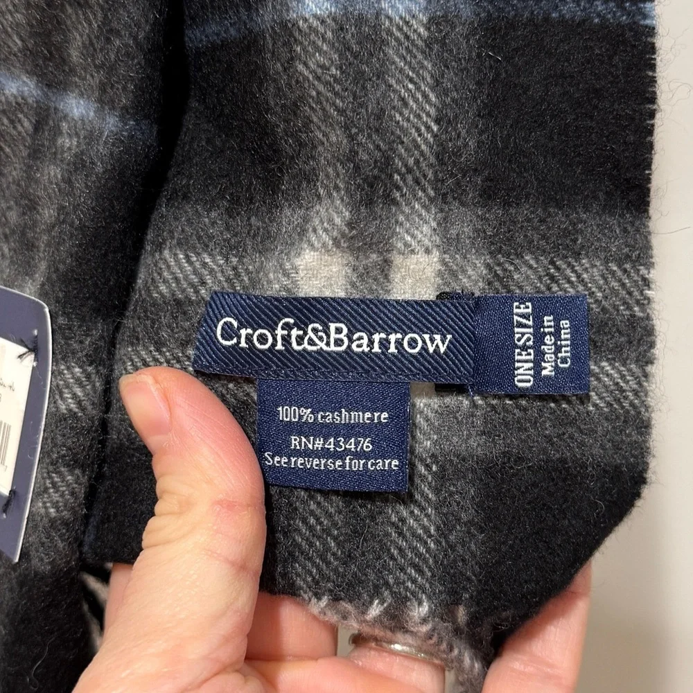 NWT Croft & Barrow 100% Cashmere Fringe Scarf Plaid 58”‎ Classic Preppy Timeless
